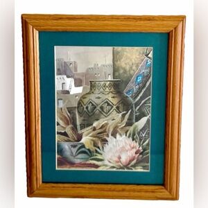 Metal Etching Framed Art Wooden With Glass Handmade Arizona Native 12” Pot Adobe